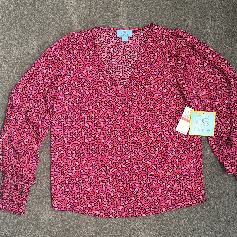 CeCe Fuchsia/Red/Black Heart Print Blouse